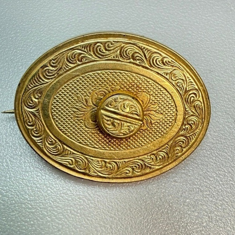 Antique Victorian Gold Filled Etched Oval Brooch Bale C Clasp READ
